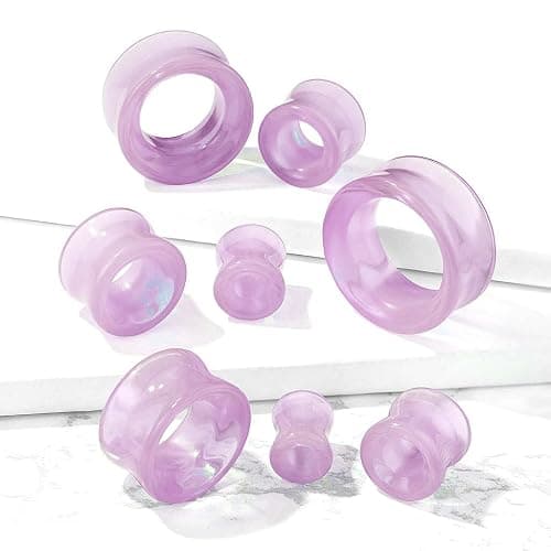 Lavender Opalite hollow Glass Ear Plug gauges soscene thumbnail 2