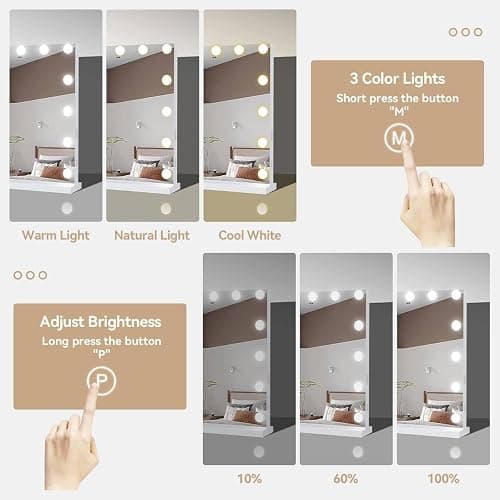 YOURLITE Hollywood Vanity Mirror with Lights, 58×45cm Lighted Makeup Mirror with 15 Dimmable Led Bulbs, 3 Lighting Modes, Touch Screen Control, Tabletop and Wall Mounted for Bedroom thumbnail 3