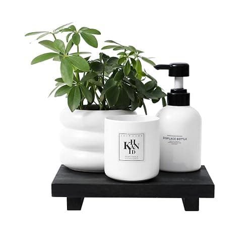 Bathroom Counter Organizer Wood Pedestal Stand Farmhouse Decorative Tray Soap Holder for Kitchen Decor, 9" x 6" - Black thumbnail 8