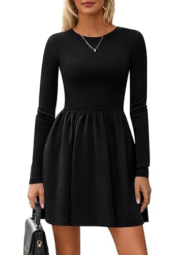 PRETTYGARDEN Women's Long Sleeve Mini Dresses 2025 Fall Casual Crewneck Pleated A Line Party Cocktail Short Dress with Pocket - Image 1