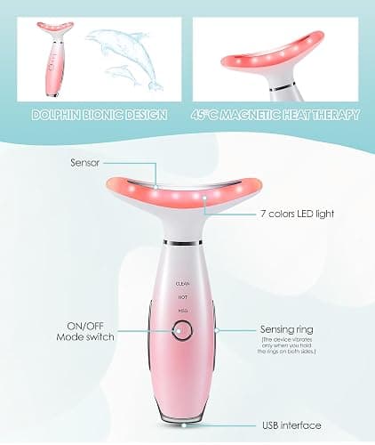 ELISHINE 7 Color Neck Face Massager - Facial Massager Tool for Skin Care at Home, Vibrating Face Massager with Thermals, Pink thumbnail 4
