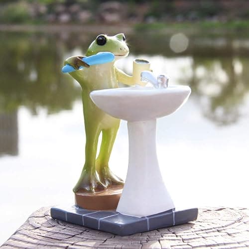 Tfro & Cile Frog Garden Statue Decor Miniature Animal Figurine Outdoor Fairy Brushing Teeth Sculpture for Bathroom - 3.3 Inch Height thumbnail 7