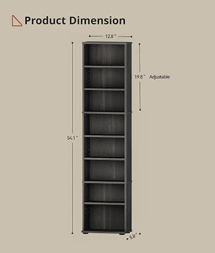 VPSMAT DVD Rack Tower, 8-Tier CD Cabinet with Adjustable Shelves DVD Storage Shelf for Living Room Bedroom Office thumbnail 2