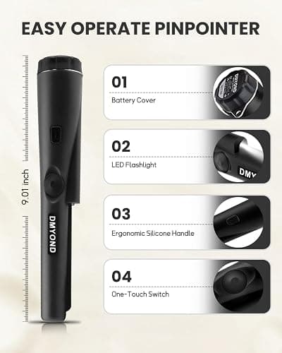 Dmyond Metal Detector Pinpointer, Professional Waterproof Handheld Pin Pointer Wand, Search Treasure Pinpointing Finder Probe with 9V Battery for Adults, Kids, Black thumbnail 7