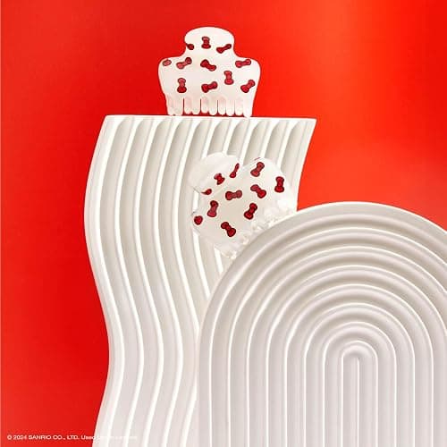 Hello Kitty x Kitsch 2 Pcs Medium Claw Clips | Recycled Plastic Hair Accessories for Women & Girls | Bow Shape & Kitty Bow Print Design | Cute Clips for All Hair Types & Everyday Use - White & Red thumbnail 9