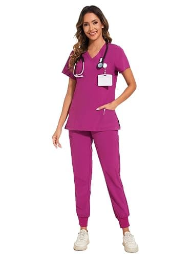 COZYFIT Scrubs for Women Set - Stretch V-Neck Scrub Top & Jogger Pant with 8 Pockets - Image 1