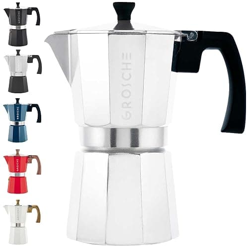 GROSCHE Milano Stovetop Espresso Maker Moka Pot 6 espresso Cup - 9.3 oz, Silver - Cuban Coffee Maker Stove top coffee maker Moka Italian espresso greca coffee maker brewer percolator - 6 espresso cups - Silver - Image 1