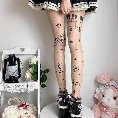 TYATVS Womens Whimsy Twee Piano Tights Funky Patterned Stockings Emo Scene Alt Whimsical Clothes Y2k Aesthetic thumbnail 2