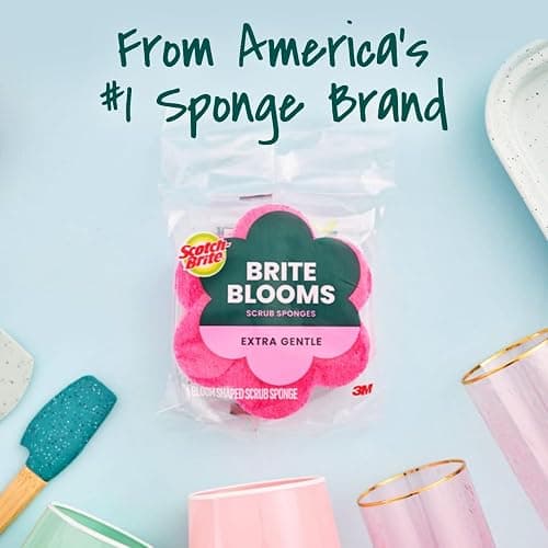 Scotch-Brite Brite Blooms Extra Gentle Scrub Sponge, Dishwasher-Safe Kitchen Sponge for Cleaning Delicate Surfaces, Pink Spring Flower Dish Sponges Made with 100% Recycled Fibers thumbnail 9