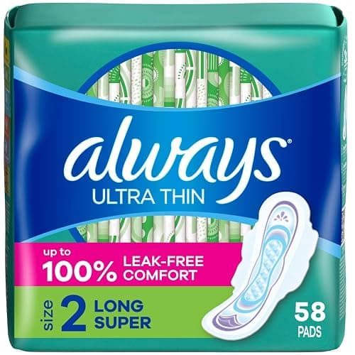 Always Ultra Thin Pads with Wings, Size 2, Long Super, 58 Count - Image 1