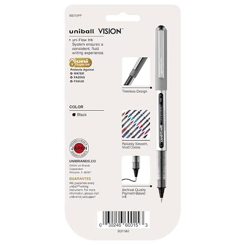 uni-ball Vision Stick Roller Ball Pens, Fine Point, Black Ink, Pack of 4 thumbnail 7