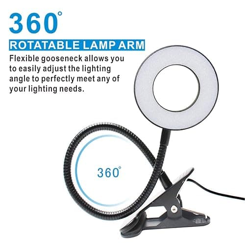 KNAMKY USB LED Desk Lamp Clip On Light, 3 Light Mode 10 Dimmable Brightness Eye Caring Book Adjustable for Reading Studying Working Video Conference Lighting (Black) - Black thumbnail 4