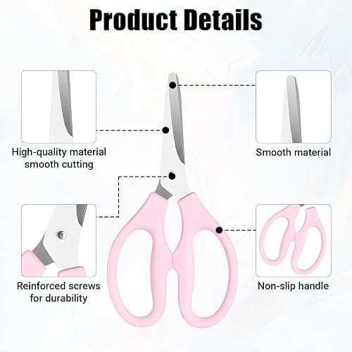 Small Pink Scissors, 5" Stainless Steel Blade with Acrylic Handle All Purpose Scissors Stationery Paper Cutting Tool for Office, Home (Pink) thumbnail 5