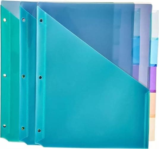 Amazon Basics 5-Tab Dividers for 3 Ring Binder, Two Pocket, Letter Size, Assorted Colors, 15 Count - Image 1