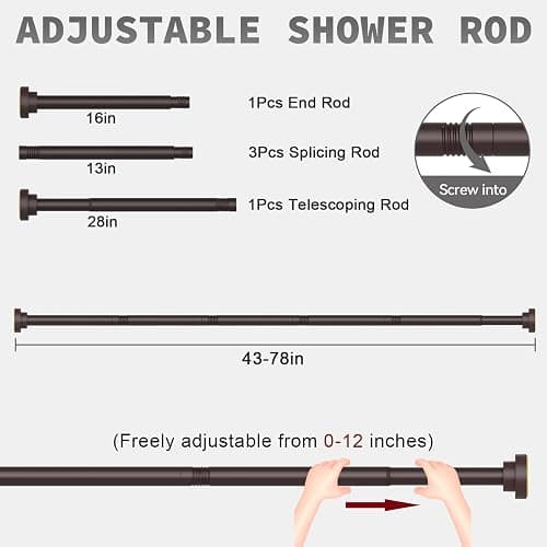 Thestoa Brown Shower Curtain Rod Adjustable 43-78 inch, 1"Diameter Spring Tension Curtain Rod No Drill, Anti-Rust Non-Slip Shower Rod for Bathroom Tension Rod thumbnail 5