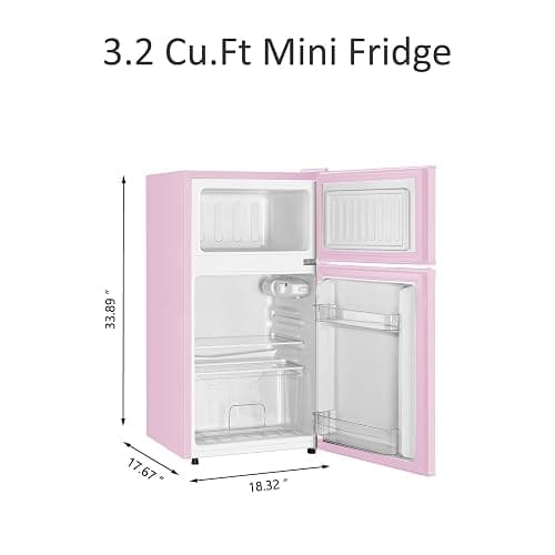 Saeoola Mini Fridge with Freezer, 3.2 Cu.Ft, 2 Doors Compact Mini Refrigerator with Separate Freezer for Dorm, Bedroom, Office, Apartment with 7-Level Temperature Control, Removable Shelves (Pink) thumbnail 3