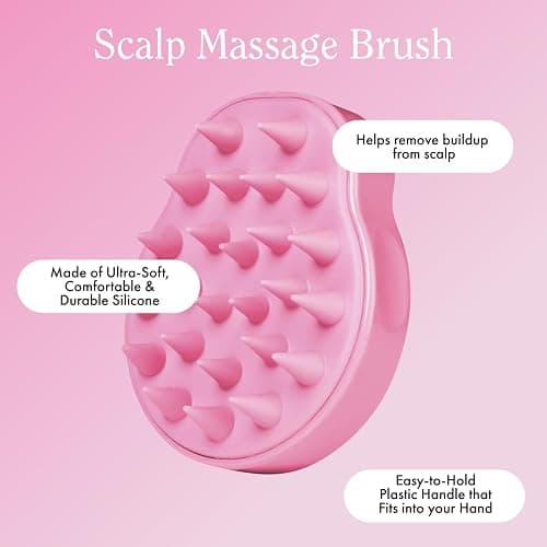 Rizos Curls Scalp Massage Brush, Remove Buildup, Stimulate Scalp Supporting Hair Health & Growth, Remove Dandruff Soothing Scalp, Comfortable Hold, Pink thumbnail 3
