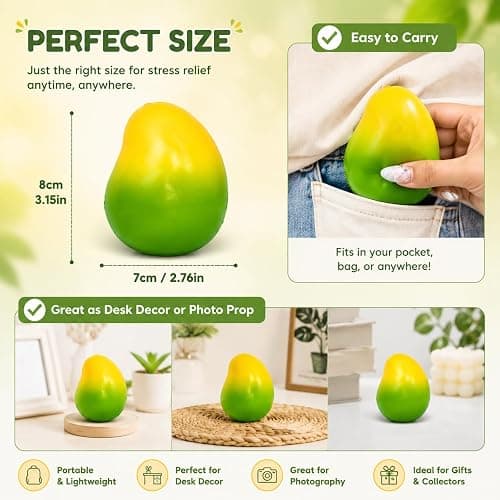 Crunchy Mango Squishy - Heat Activated Color Changing Mango Fidget Toy, Realistic Fruit Sensory Squeeze Ball with Crunchy ASMR Feel for Adults，1PC Mango thumbnail 2