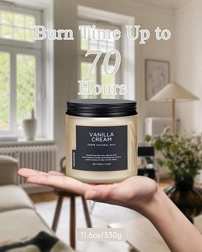 M&SENSE Vanilla Soy Candles, Medium 2 Wick 11.6oz 70 Hours Burning Time, All Natural Organic Soy Wax, Relaxing Aromatherapy Scented Candle, Housewarming Gift for Women and Men thumbnail 4