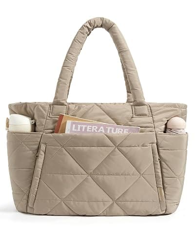 BAGSMART Tote Bag for Women, Puffy Tote Bag with Zipper, Large Quilted Shoulder Bag with Compartments for Travel, Work, Gym - Image 1