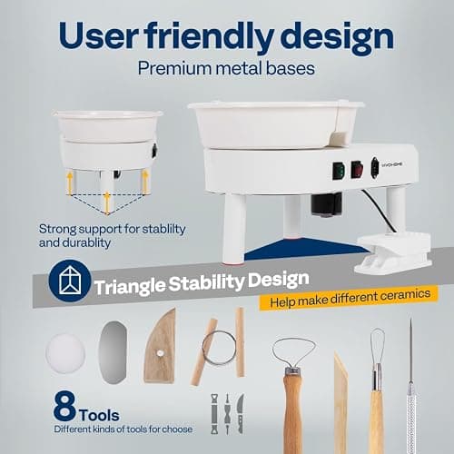 VIVOHOME 25CM Pottery Wheel Forming Machine 350W Electric DIY Clay Tool with Foot Pedal and Detachable Basin for Ceramic Work Art Craft White thumbnail 4