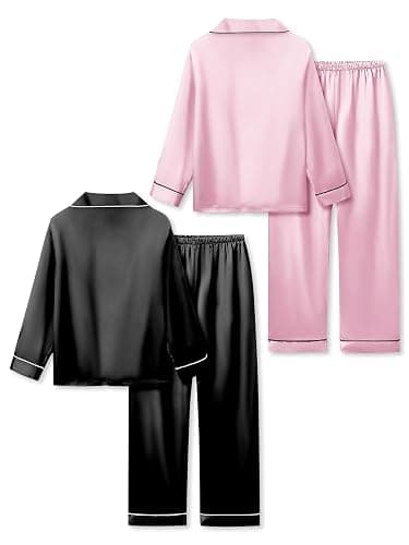 Vopawetty Satin Pajamas for Girls, 4-Piece Long Sleeve Silky Button Down PJ Set thumbnail 3