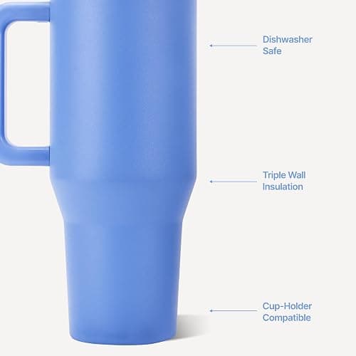 HydroJug Traveler 40oz, Insulated Tumbler with Handle & Straw, Light Blue | Triple wall insulated, flip straw lid, leak-resistant, stainless steel, cup holder friendly, BPA-free, dishwasher safe thumbnail 4