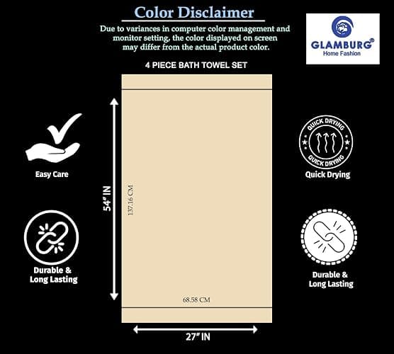 GLAMBURG Premium Cotton 4 Pack Bath Towel Set - 100% Pure Cotton - 4 Bath Towels 27x54 - Ideal for Everyday use - Ultra Soft & Highly Absorbent - Hot Pink thumbnail 3