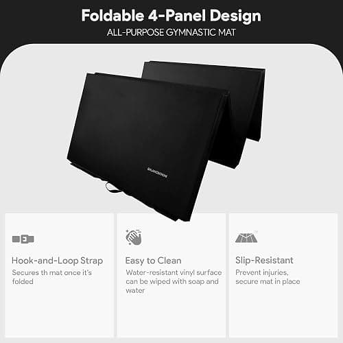 BalanceFrom 10x4 Feet 4-Panel Folding Gymnastics Mat – 2-Inch Thick Pad with Vinyl Surface and Carrying Handles for Tumbling, Yoga, Pilates, Home Workouts, and Martial Arts thumbnail 2