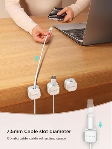 9 Pack Magnetic Cable Clips [Cable Smooth Adjustable] Cord Holder, Under Desk Cable Management, JOYROOM Adhesive Wire Holder Keeper Organizer for Home Office Desk Phone Car Wall Desktop Nightstand thumbnail 4