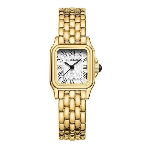 CHEETAH Gold Watches for Women with Small Vintage Bracelet, Rectangular Case Roman Dial - Image 1