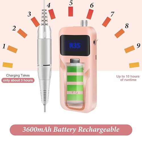 Electric Nail Drill, DELIFO Portable Nail Drill Professional 35000 RPM Nail File Machine Rechargeable Pedicure Acrylic Nails Polishing Tools with Bits LED Display for Home Salon Manicure thumbnail 5