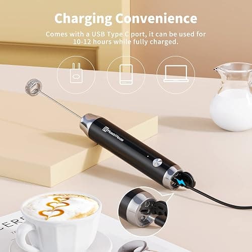 Maestri House Rechargeable Milk Frother with 3 Heads, LunaFro AS Handheld Electric Foam Maker Waterproof Detachable Stainless Steel Whisk Drink Mixer Foamer with Stand for Lattes, Cappuccino, Egg thumbnail 3