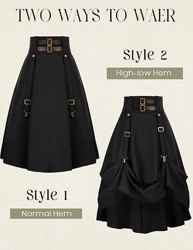 Scarlet Darkness Pirate Skirt for Women Goth Steampunk Skirt High Waist Midi A-Line Skirts with Pockets S-2XL thumbnail 4