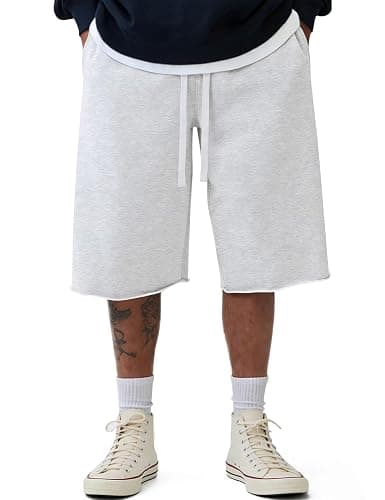 Ugerlov Men's Baggy Sweat Shorts Fleece Cotton Y2k Shorts Under Knee Shorts | Comfort Drawstring Running Gym Shorts Raw Hem Long Sweat Shorts with Pockets - Image 1