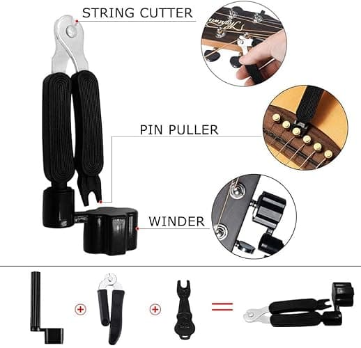 Guitar Accessories Kit with Guitar Strings,Guitar Tuner,Guitar Capo,3-in-1 Restring Tool,Pick Holder,Guitar Picks,Finger Protectors,Thumb Finger Picks, Guiter Bridge Pins,Guitar Nuts,Guitar Saddles thumbnail 5