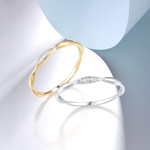 Santuzza 10K Solid Gold Genuine Diamond Dainty Twisted Stacking Ring for Women thumbnail 3