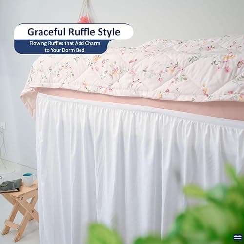 Cottingon Dorm Room Bed Skirt, 100% Microfiber, White, Twin XL-36'' Drop thumbnail 4