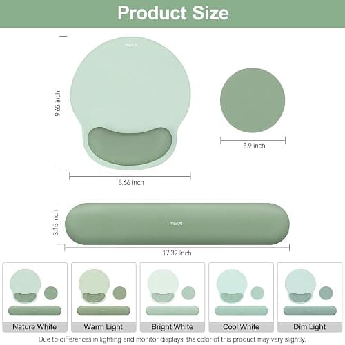 MOSISO Wrist Rest Support for Mouse Pad&Keyboard Set, Circle Curved Ergonomic Mousepad&Coaster Non-Slip Base Home/Office Pain Relief&Easy Typing Pad with Soft Cloth&Silicone Lining, Antique Green thumbnail 2