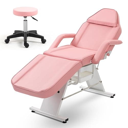 Jaxilyn Tattoo Chair Facial Bed with Two Trays Esthetician Bed Adjustable Folding Salon Bed with Hydraulic Stool Massage Bed for Professional Massage Facial Lash Beauty Treatment Spa Pink - Image 1