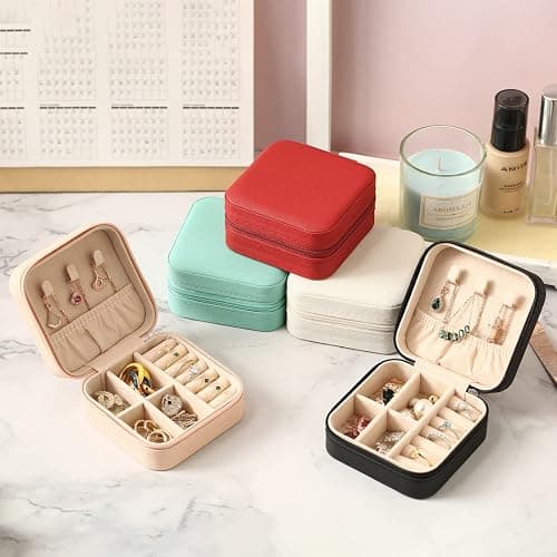 ZPROW Travel Jewelry Case, Mini Portable Jewelry Travel Boxes, Small Jewelry Organizer for Rings, Earrings, Pendants, Watches, Necklaces, Lipsticks Organizer Storage Holder Case (White) thumbnail 6