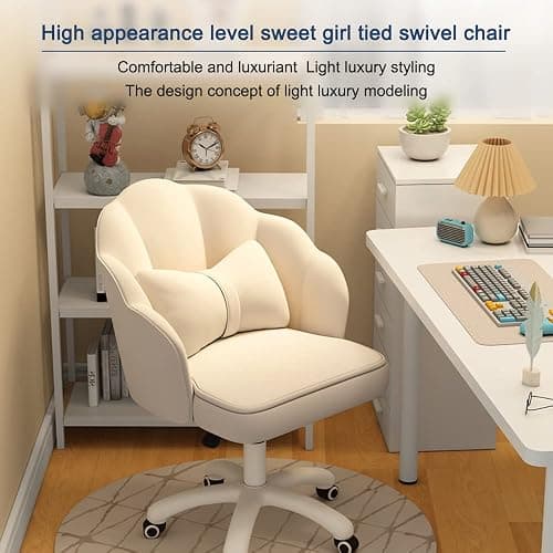 HDHNBA Butterfly Wing Office Chair - Velvet Makeup Chair with 360° Swivel & Height Adjustment,Ergonomic Backrest,White - for Home Office,Vanity & Bedroom thumbnail 6
