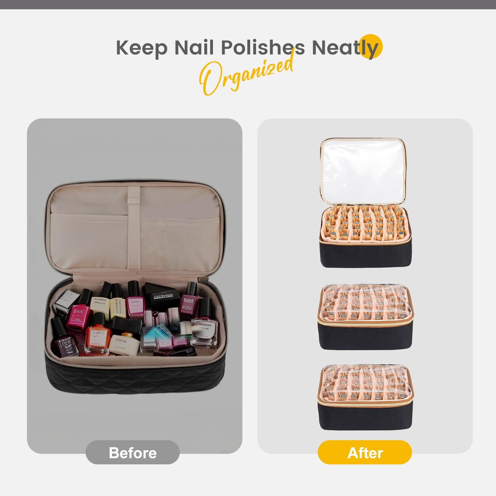 Hautton Large Nail Polish Transport Organizer Storage Bag with 126 Nail Polish Bottles and Nail Polish, Sturdy Professional Travel Manicure Case, Black, 1 Count, Casual thumbnail 9