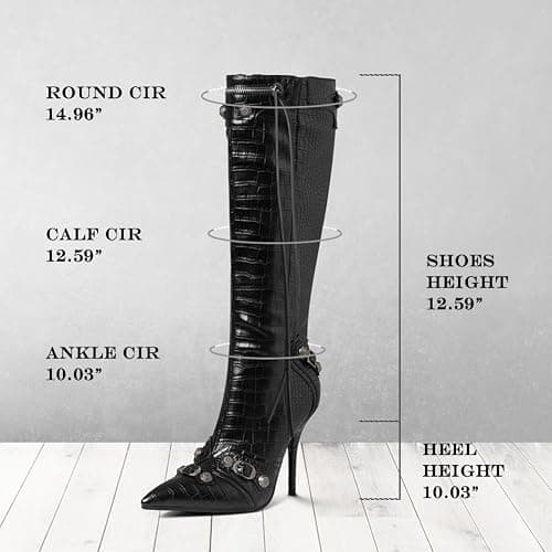 Oiamenne Knee High Boots for Women Fashion Slide Zipper Pointed Toe Stiletto Studded High Heel Rivets Tassel Boots Party Dress Shoes thumbnail 4