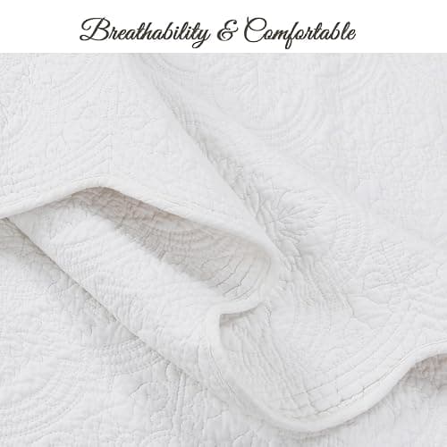 Cozy Line Home Fashions 100% Cotton Victorian Medallion Solid White Matelasse Embossed Bedding Quilt Set, Reversible Lightweight Bedspread, Coverlet for All Season (Blantyre - White, Twin - 2 Piece) thumbnail 5