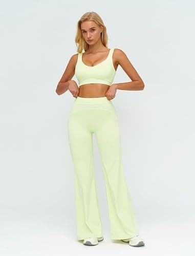 ABOCIW Two Piece Workout Sets for Women Racerback Tank Top Matching High Waist Wide Leg Yoga Pants Pilates Outfits thumbnail 2