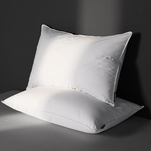 DOWNSTORIA Feather Down Pillow Queen Size Set of 2 Pack, 100% Cotton Hotel Collection Bed Pillows for Sleeping, Down Surrounded Soft Medium Firm Pillows for Side Back Stomach Sleepers 20" x 30" thumbnail 2