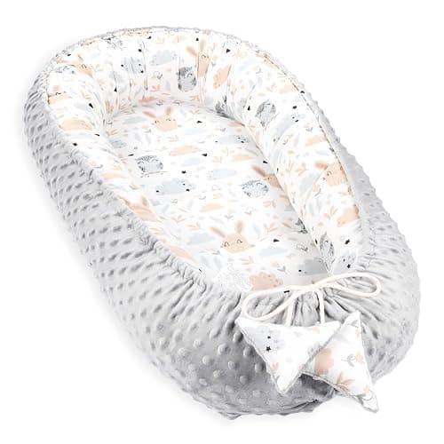 Nestchen Baby - Babynestchen Neugeborene Minky Babynest für Kinderbett Vielseitiges tragbar Nest kuschelnest zubehör für babybett warm Winter coccon Eule Grau - 90x50 cm (1er Pack) - Eule Grau - Image 1