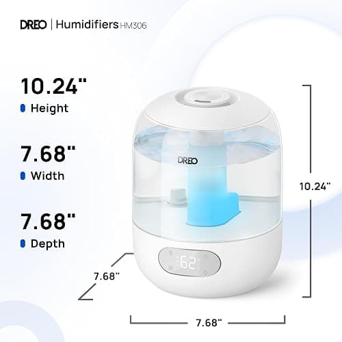 DREO Humidifiers for Bedroom, 3L Top Fill 30H & 26dB Quiet Runtime for Large Room, Cool Mist Ultrasonic Humidifier with Humidity Sensor, Night Light for Home, Baby, Nursery, Plants, New Edition thumbnail 2