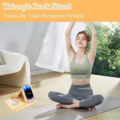 Gachiwar Triangle Book Holder, Wood Bookshelf Present for Mum, Wooden Book Stand for Bedside Desk Table Decor with Coffee Drink Holder for Book Lover thumbnail 4